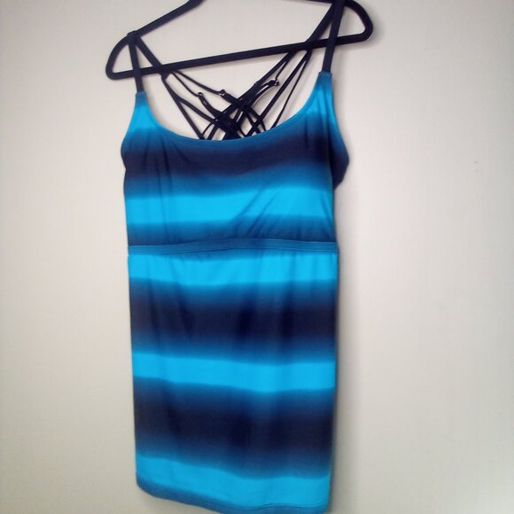 Bathing Suit Tankini Top Women 3XL Swim Strappy Padded Blue Black - Picture 1 of 14